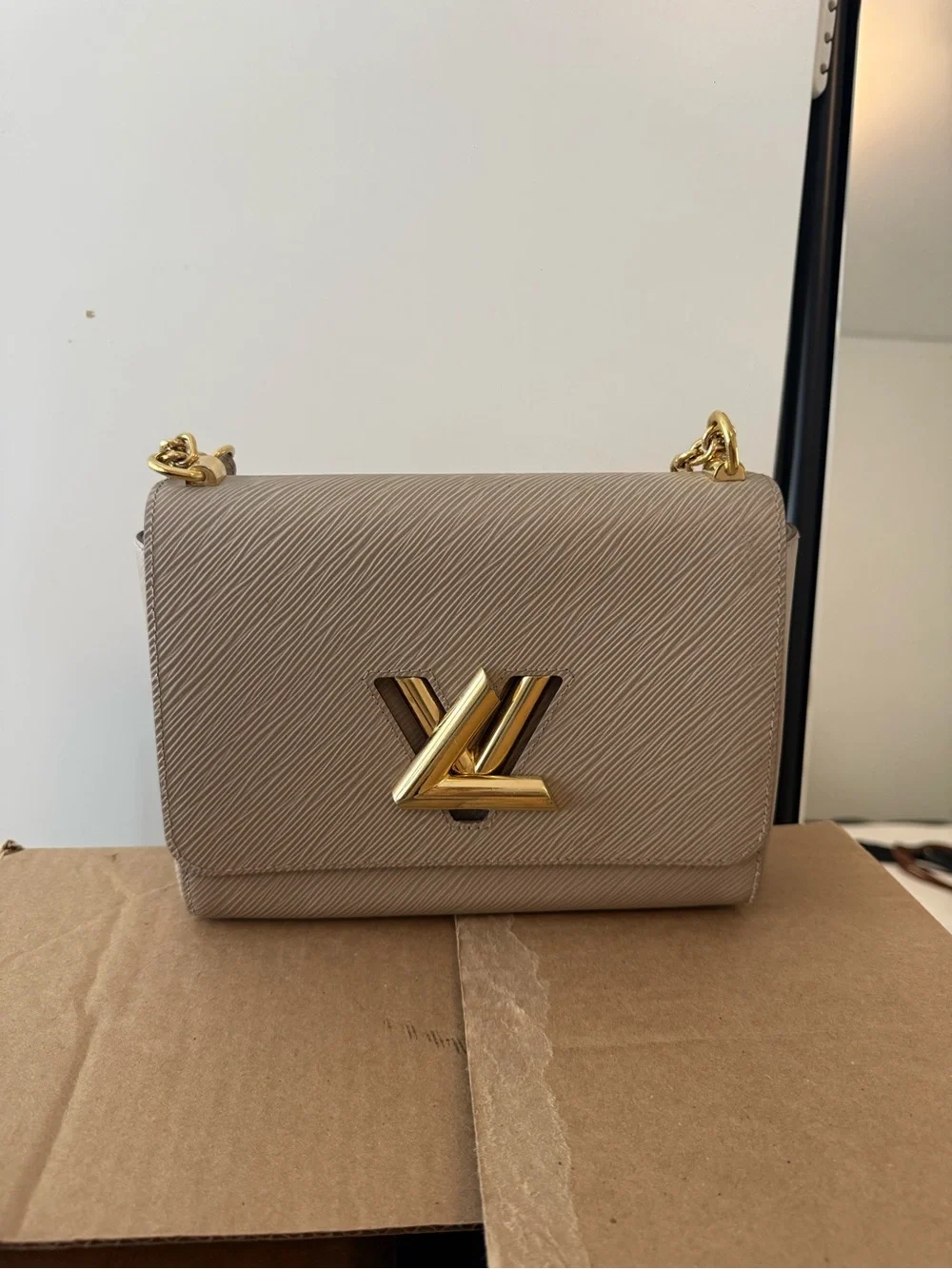 Louis Vuitton Taupe Twist MM Shoulder Bag with Gold Hardware